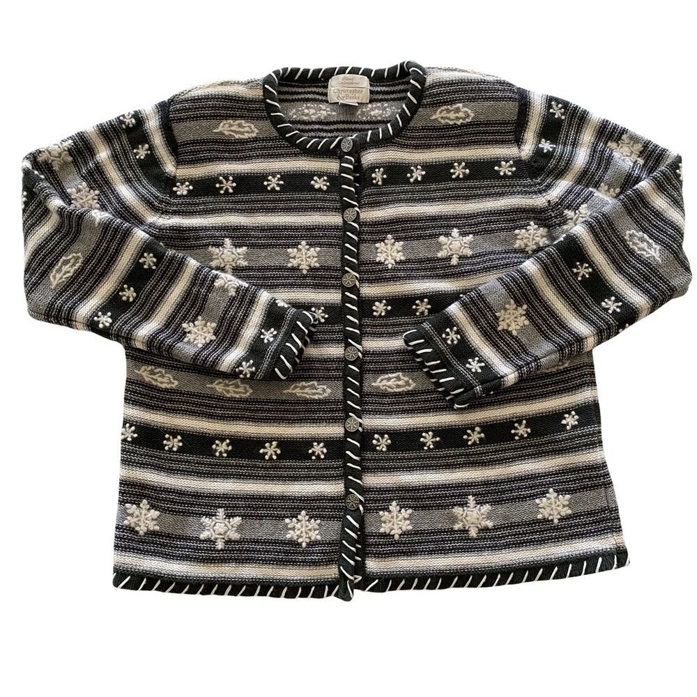 Vintage Y2K Christopher & Banks Hand Embroidered Snowflake Sweater Size M